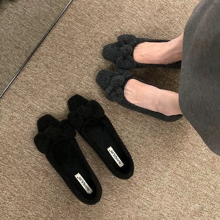 玛丽珍鞋4cm内增高加绒2025方头豆豆鞋秋冬保暖新款蝴蝶结小香风