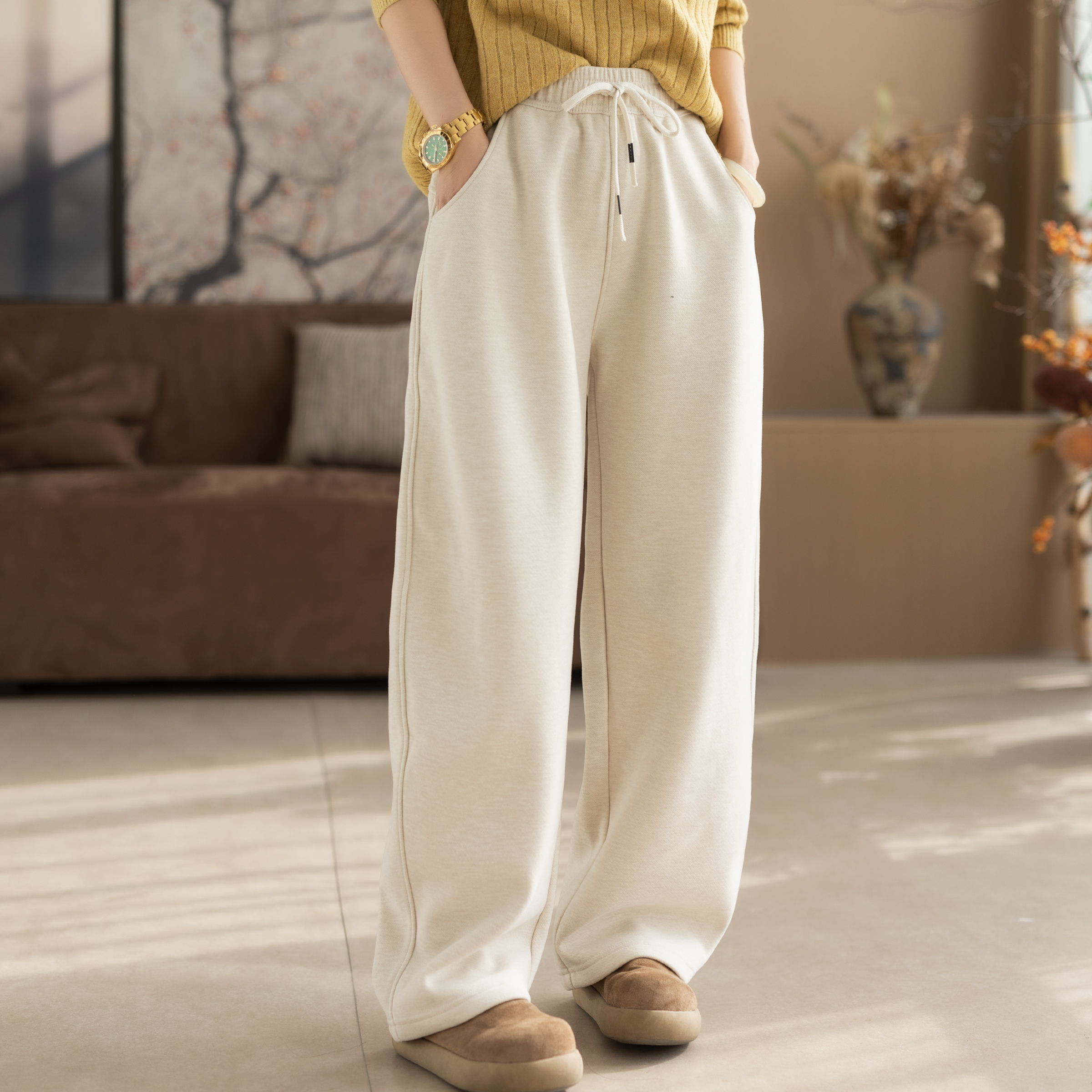  【VOG原创】裤长100-104 秋冬加绒厚款松紧腰百搭休闲裤X6115