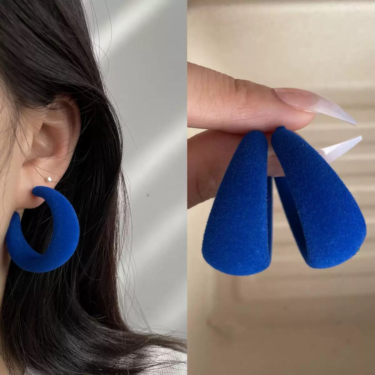 合金耳饰 925银针彩色植绒c圈