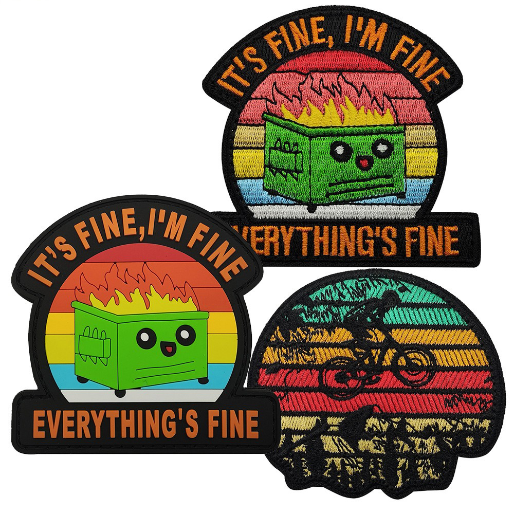 刺绣魔术贴臂章everything's fine彩虹垃圾箱防止焦虑心情包贴章