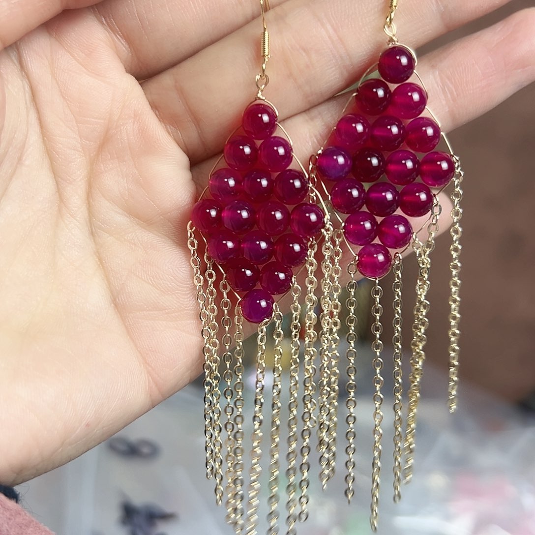 银S925镶嵌耳钉玛瑙/玉髓紫色