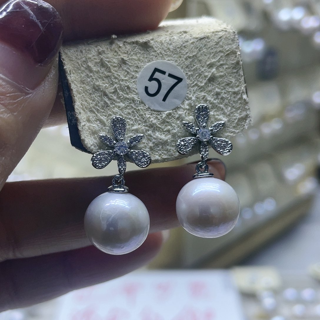 淡水珍珠耳饰银S925镶嵌