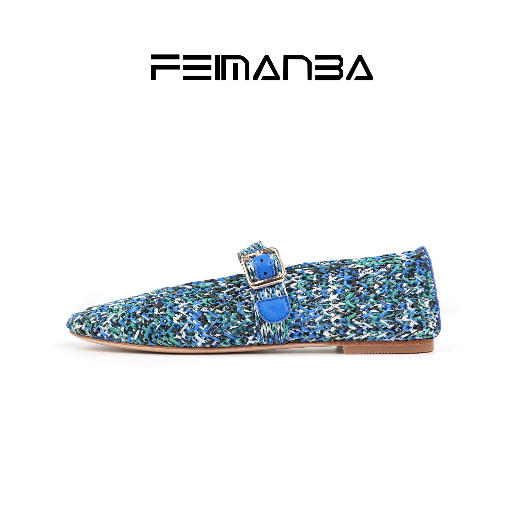 FEIMANBA编织拉菲草单鞋平底百搭