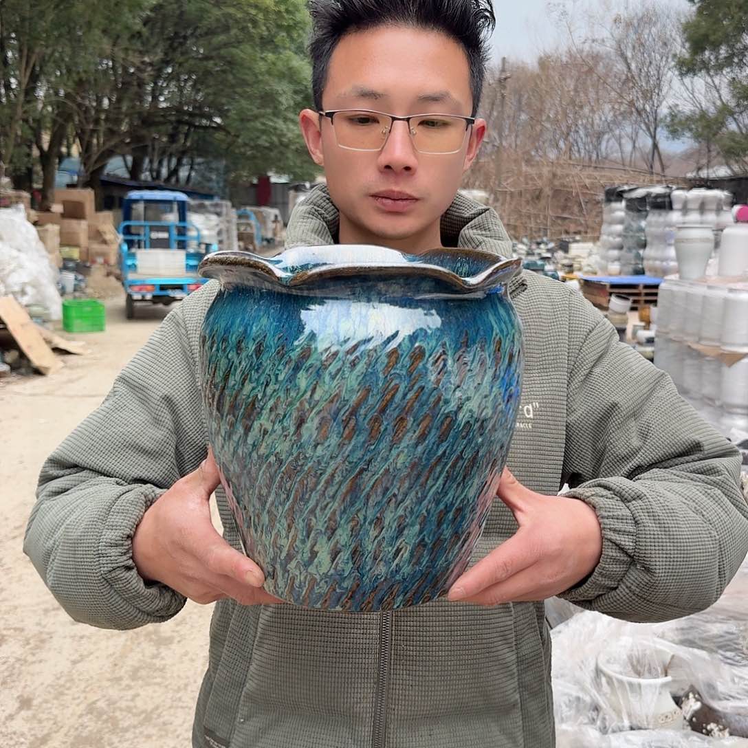 紫砂花盆口25高25（一个雪花绿外贸