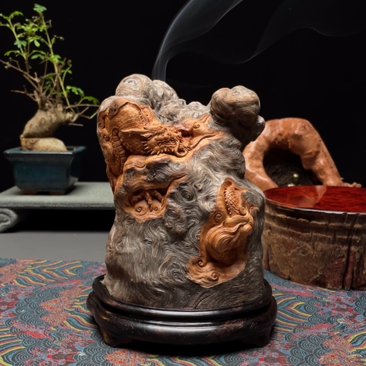 大***熊香榧木荔枝木盘龙香炉