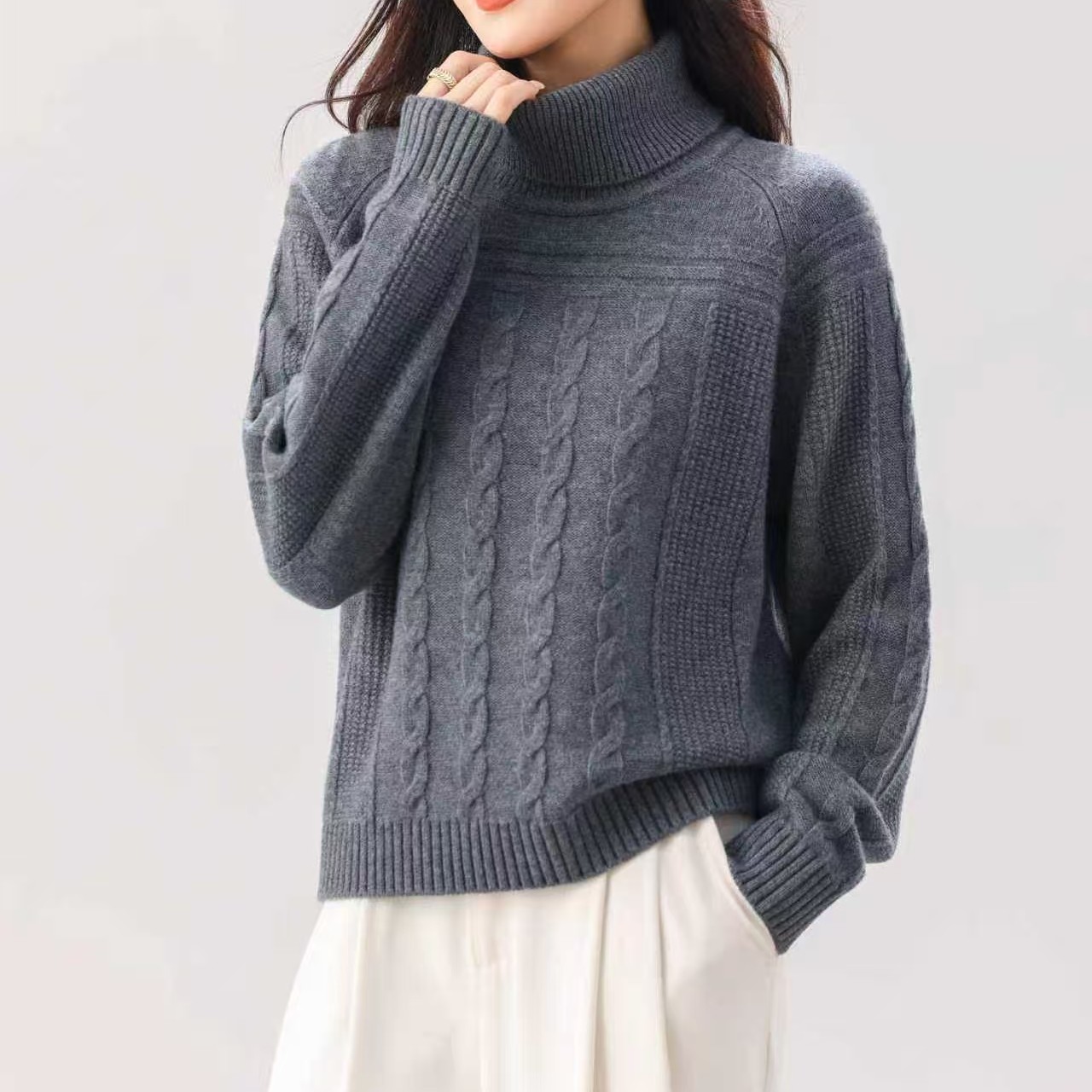【群意毛衣】7722冬季26款三股绞花高翻领羊毛打底高性价比毛衣