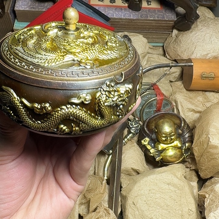 原矿 风魔铜藏收铜摆件 