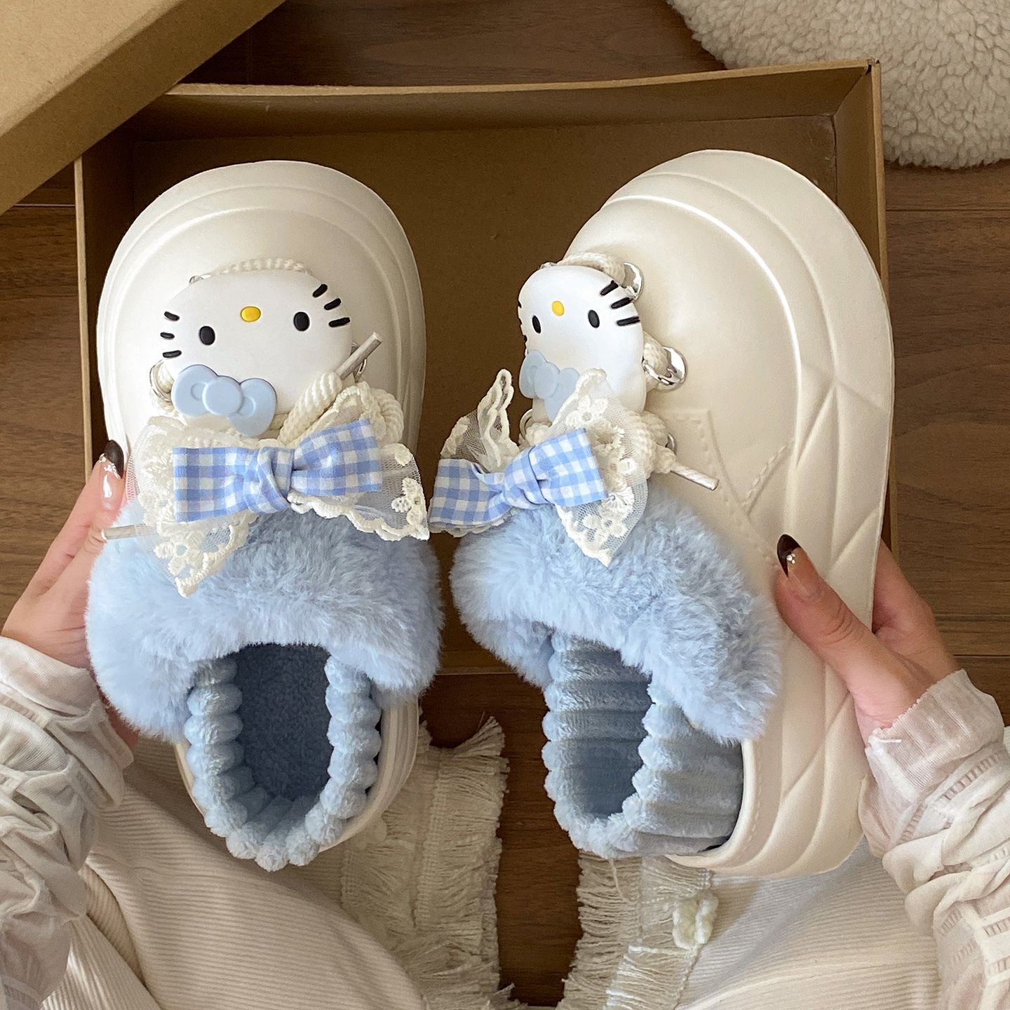 可拆卸eva洞洞棉鞋可爱卡通小猫外穿冬天保暖毛绒轻便包跟棉鞋女