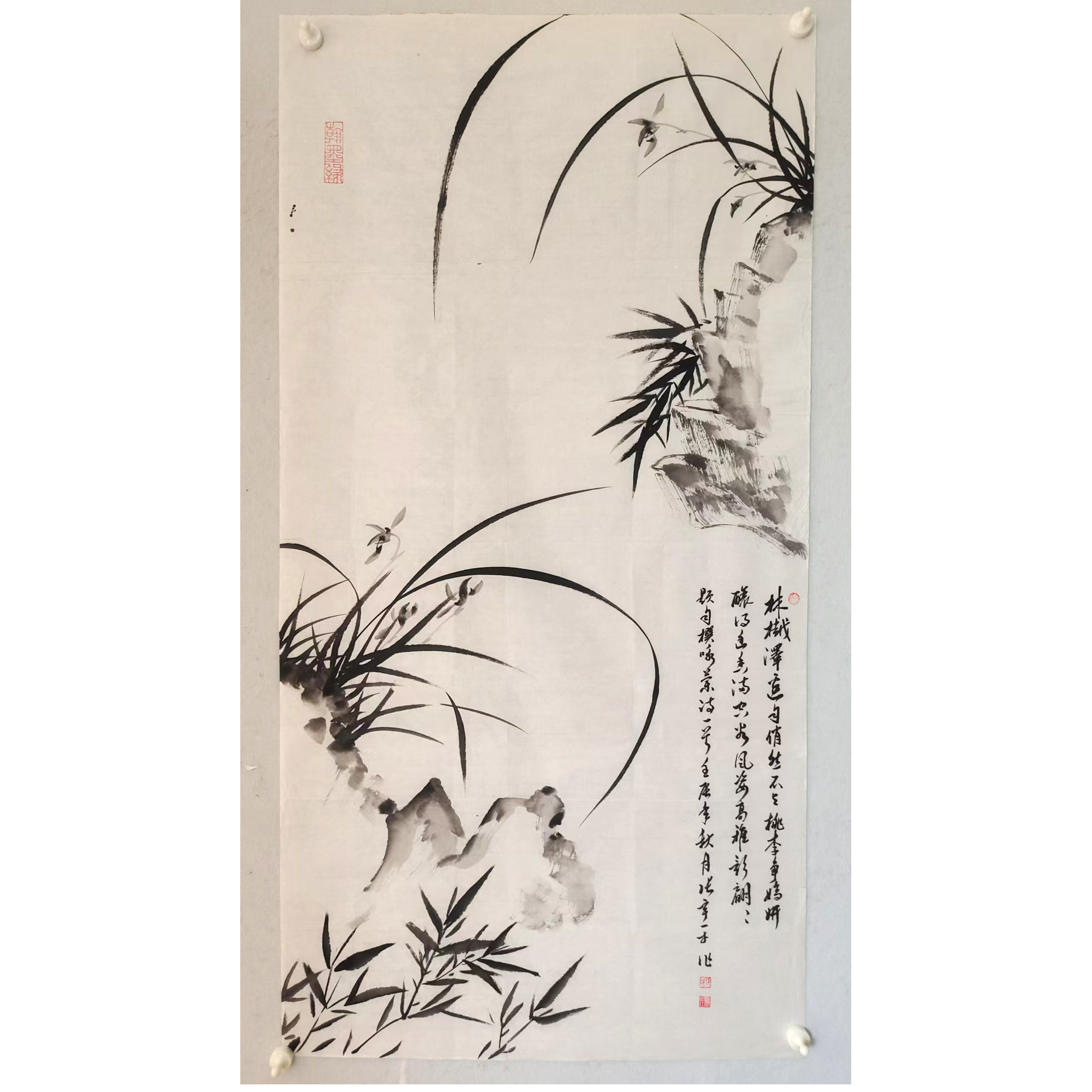 4214 纯手绘老字画《兰花》中堂  尺寸 137×68