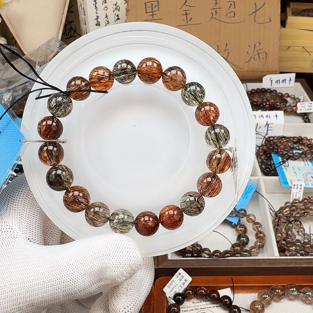 古***え手链未镶嵌水晶天然水晶黑金超七直播间链接