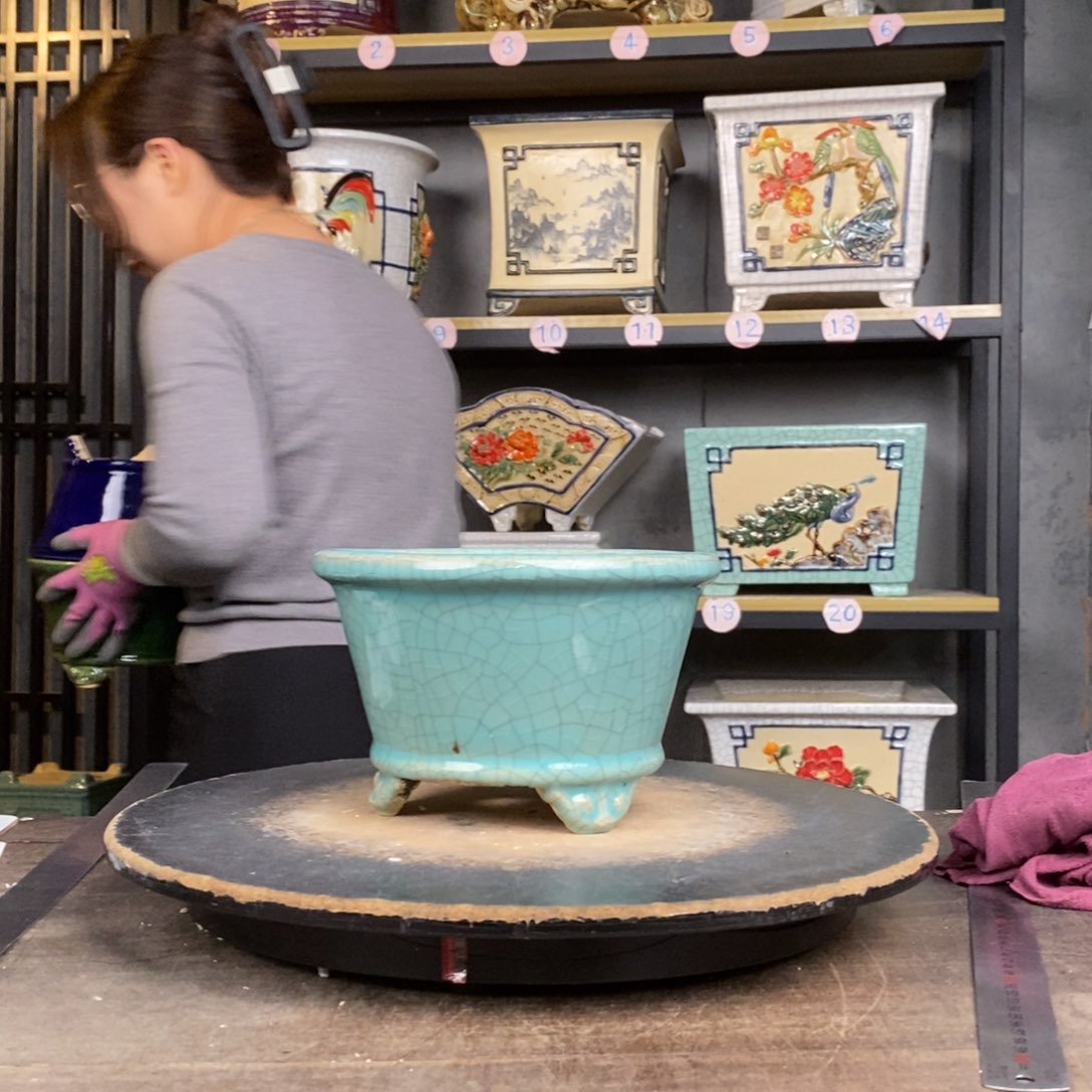 红陶陈*@5豆青圆小窑变。