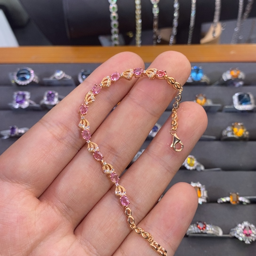 蓝宝石手链银S925镶嵌韩***面