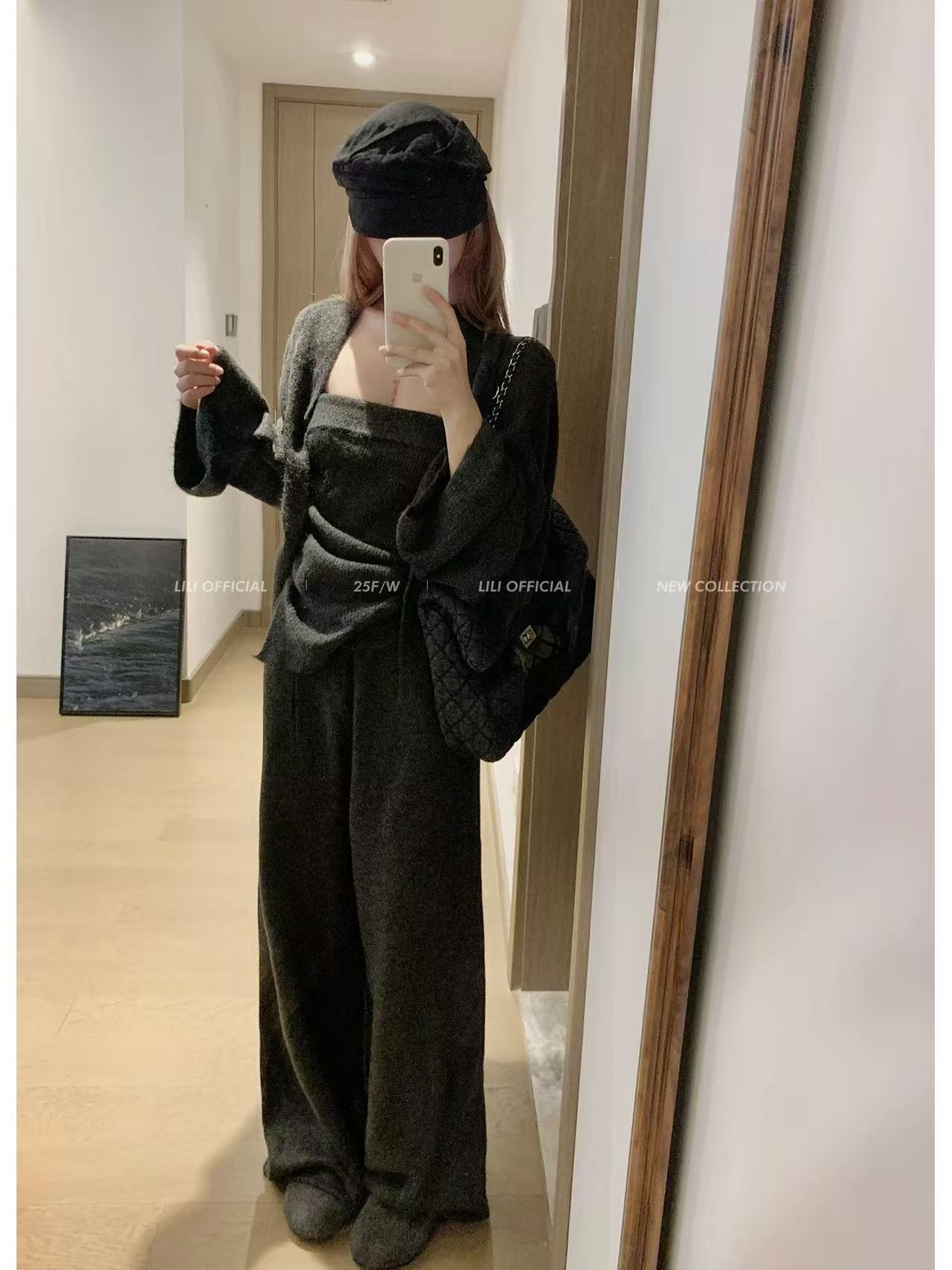 休闲风时尚套装气质毛衣开衫吊带抹胸小香风裤子三件套针织秋季女