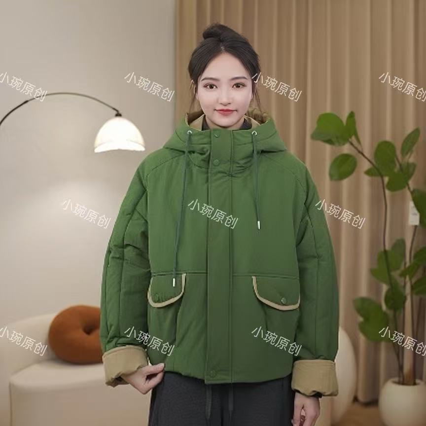 【升级加厚】 2025棉服短款宽松型拼接冬季棉衣连帽潮流