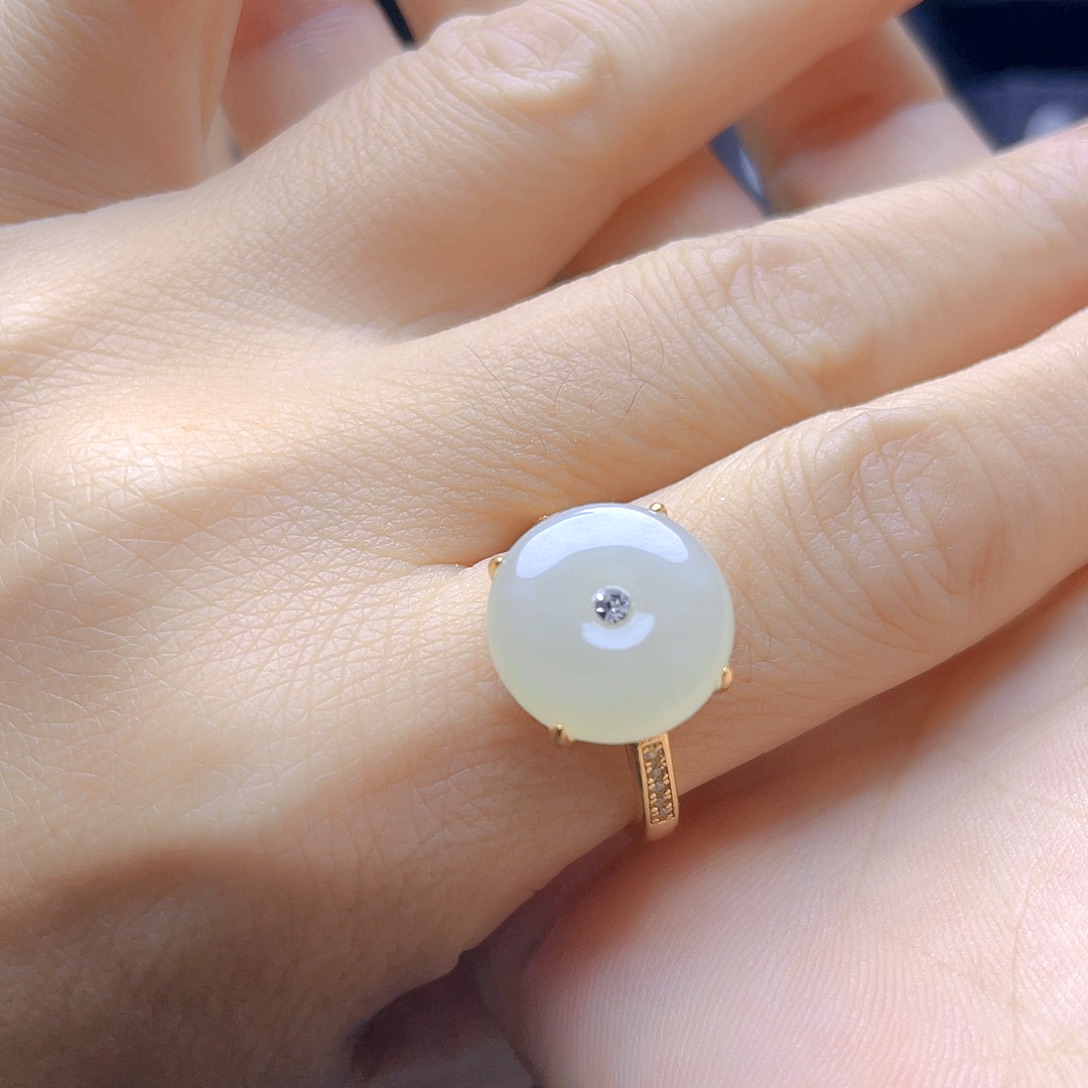 和田玉银S925镀金镶嵌戒指