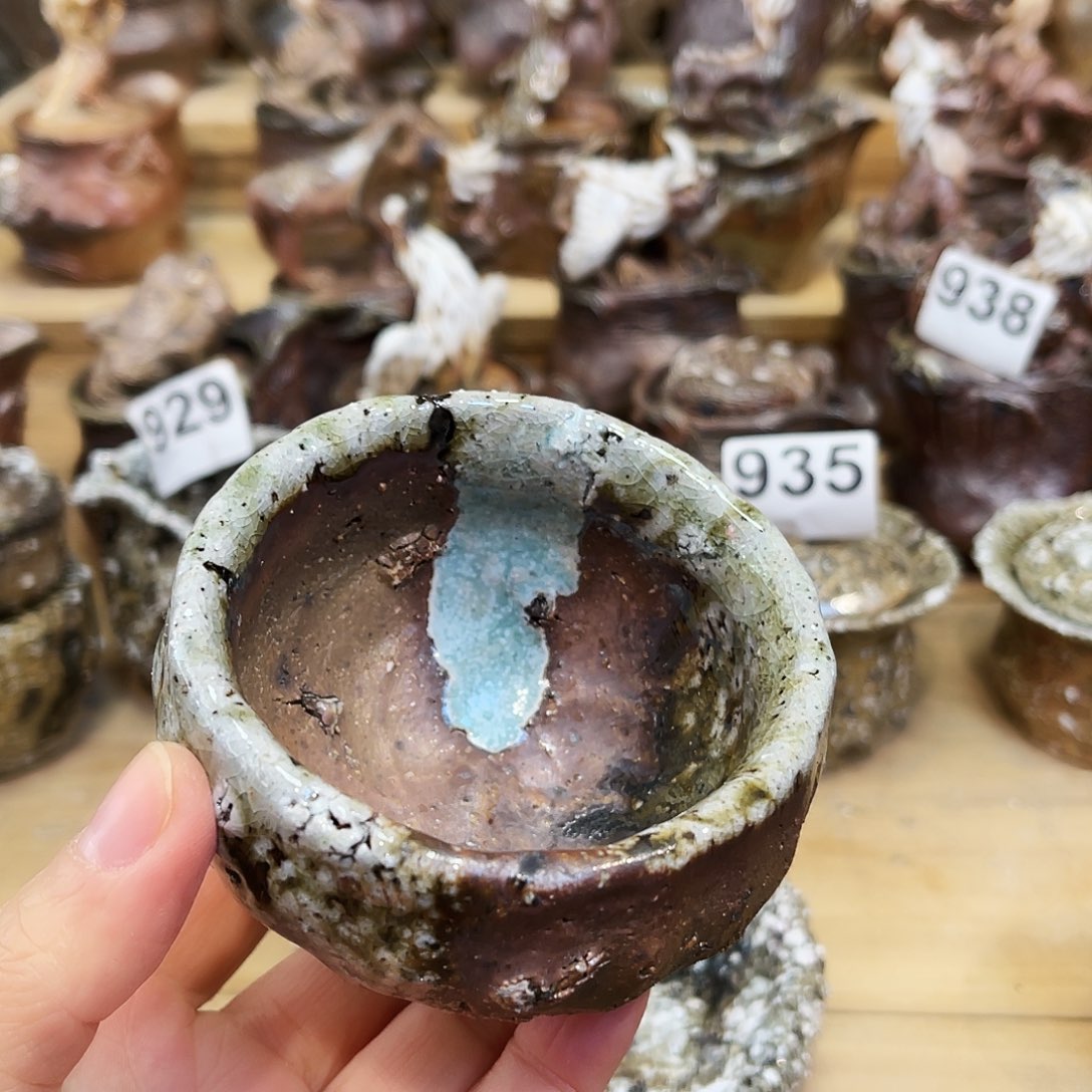 瓶柴烧粗陶手捏杯微瑕