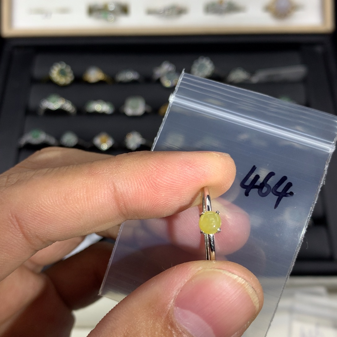 翡翠银S925镀金镶嵌戒指464