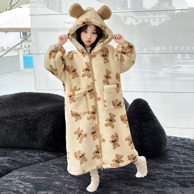 【单件睡袍】女童冬款珊瑚绒睡衣睡袍加厚法兰绒浴袍SQ1077