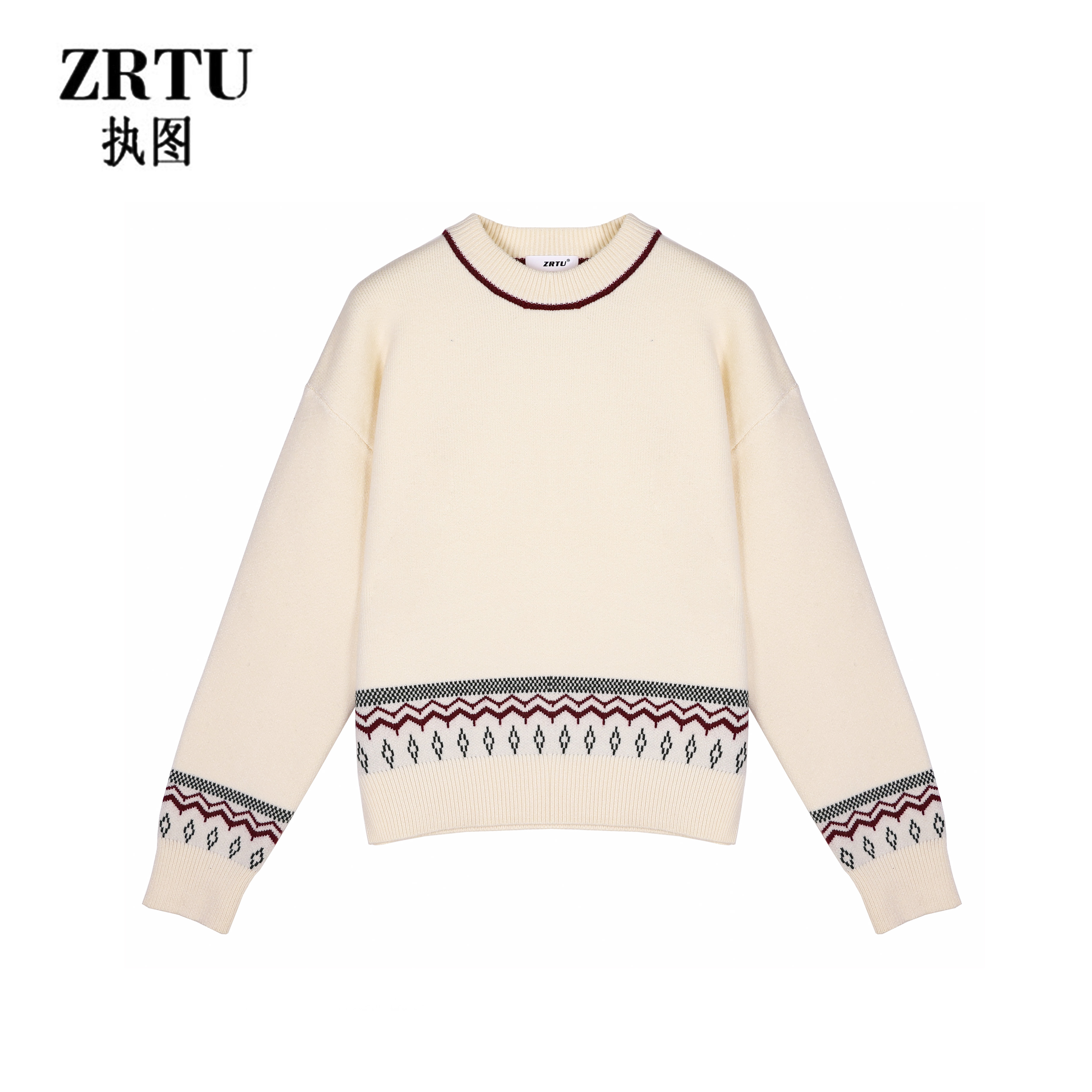 ZRTU/执图2025秋冬季新款长袖时尚复古休闲百搭圆领提花针织毛衣