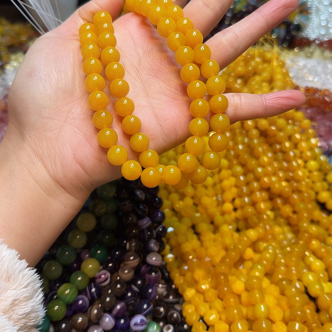 玛瑙/玉髓合金珠宝半成品10mm蜜蜡黄玛瑙一条