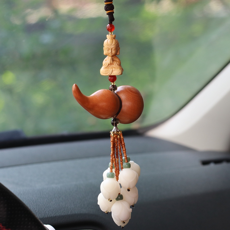 桃木葫芦车挂橄榄核竹节汽车后视镜挂件白菩提玉兰花车内挂件