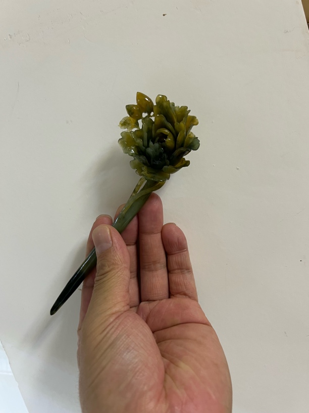 天然花玉发簪牡丹花深蓝色