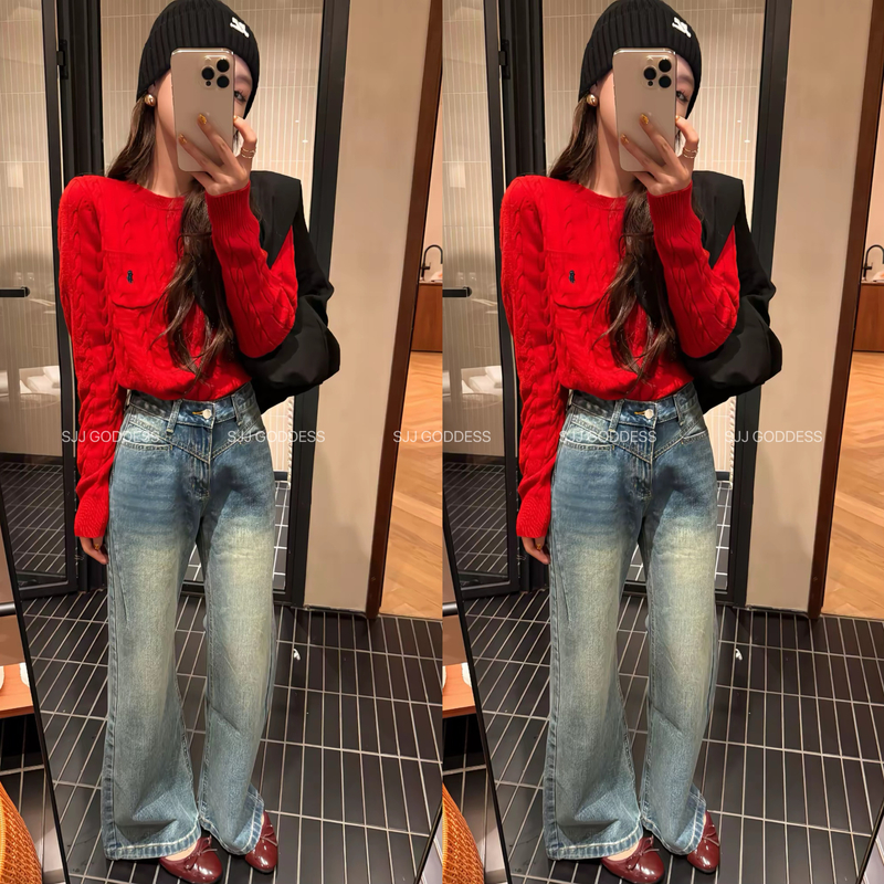 【娇娇私服定制】2025秋冬新款INS风刺绣麻花套头针织毛衣102012#