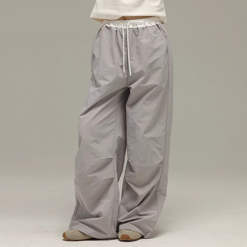 小女森女童夏季工装裤撞色腰头休闲裤儿童阔腿长裤轻薄运动裤子女