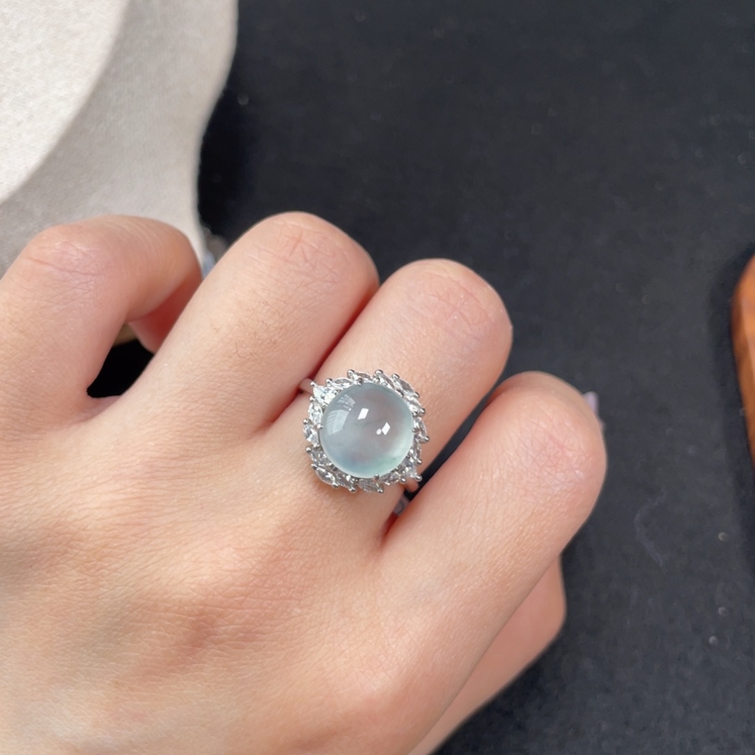 翡翠戒指银S925镶嵌55888