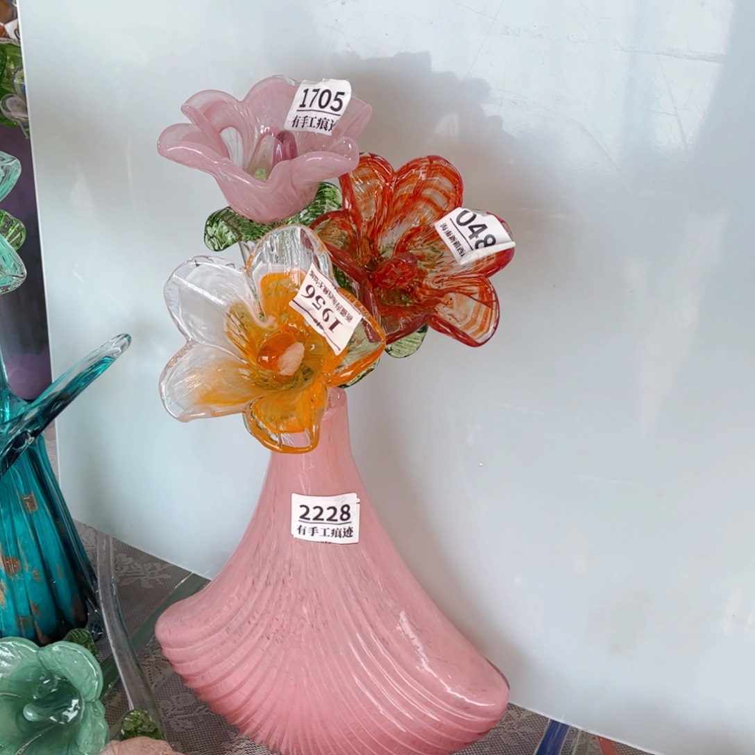 琉璃3支花加花瓶2228一套 花瓶家悦美居