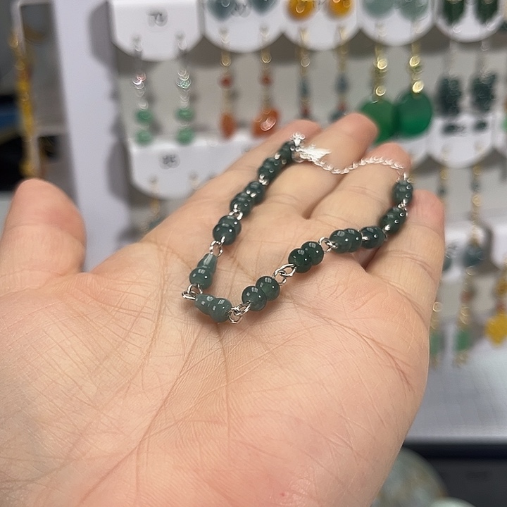 翔***业翡翠银S925镶嵌耳饰手链