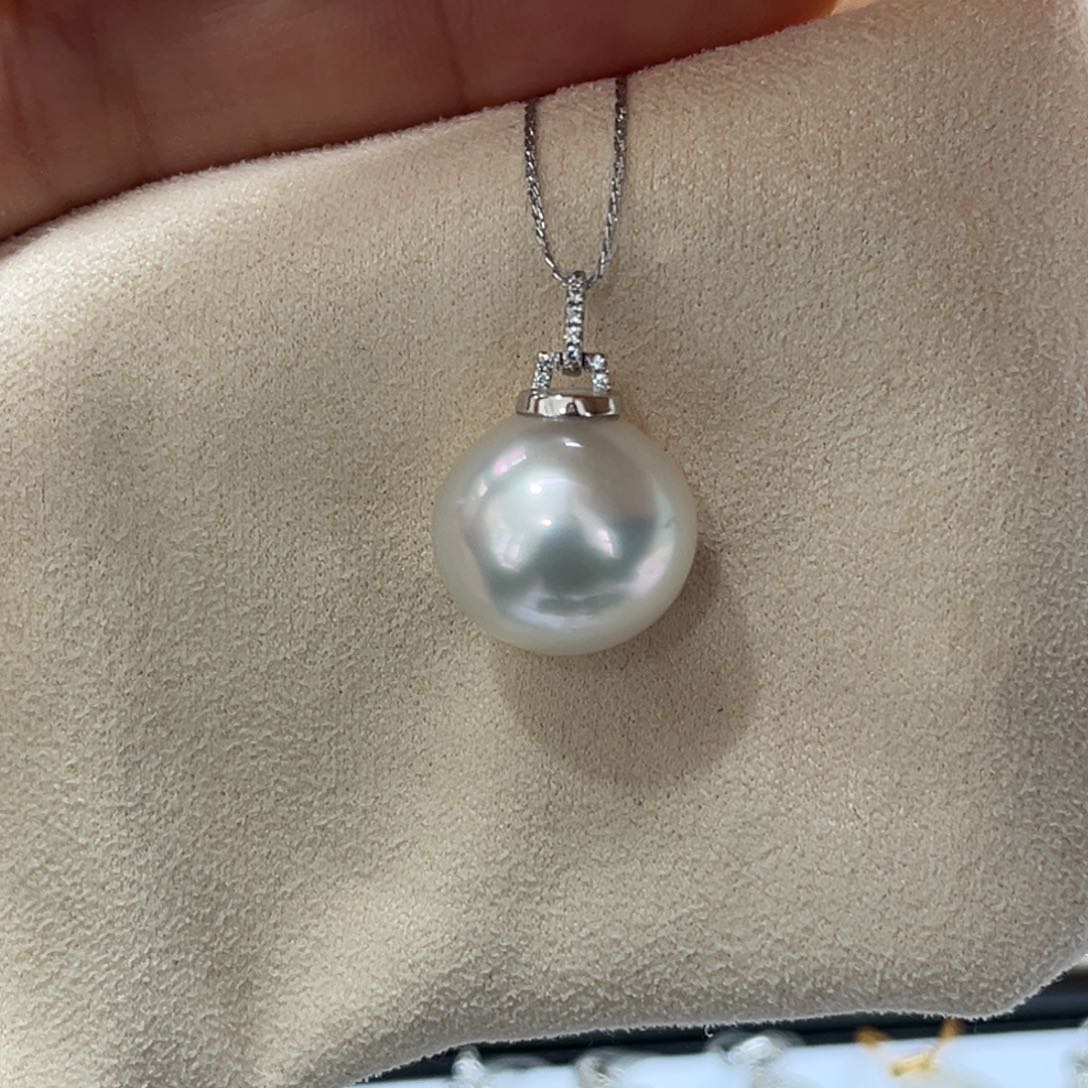 海水珍珠18K金镶嵌吊坠(不含链)14-15mm