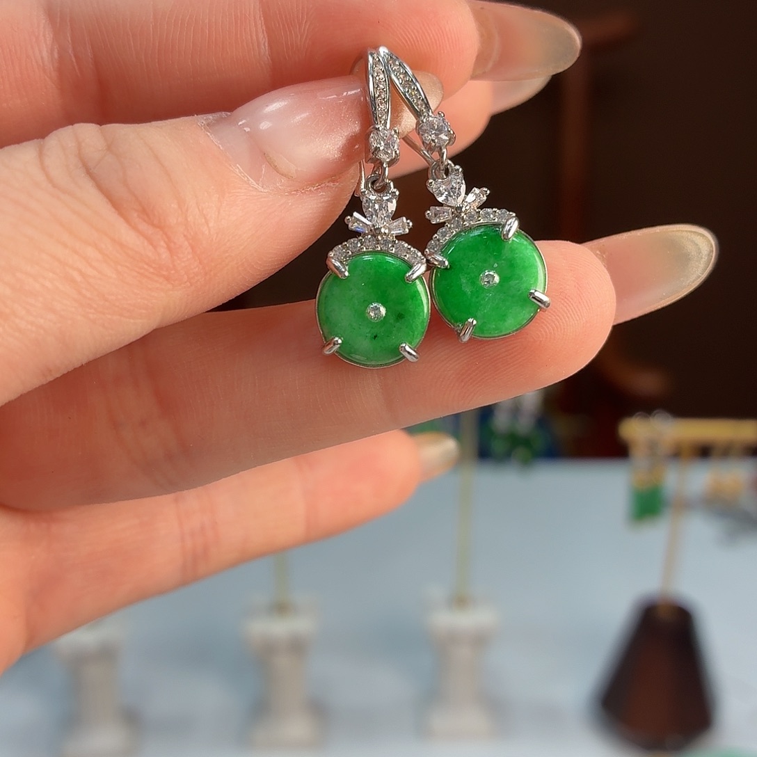 翡翠银S925镶嵌耳饰耳饰