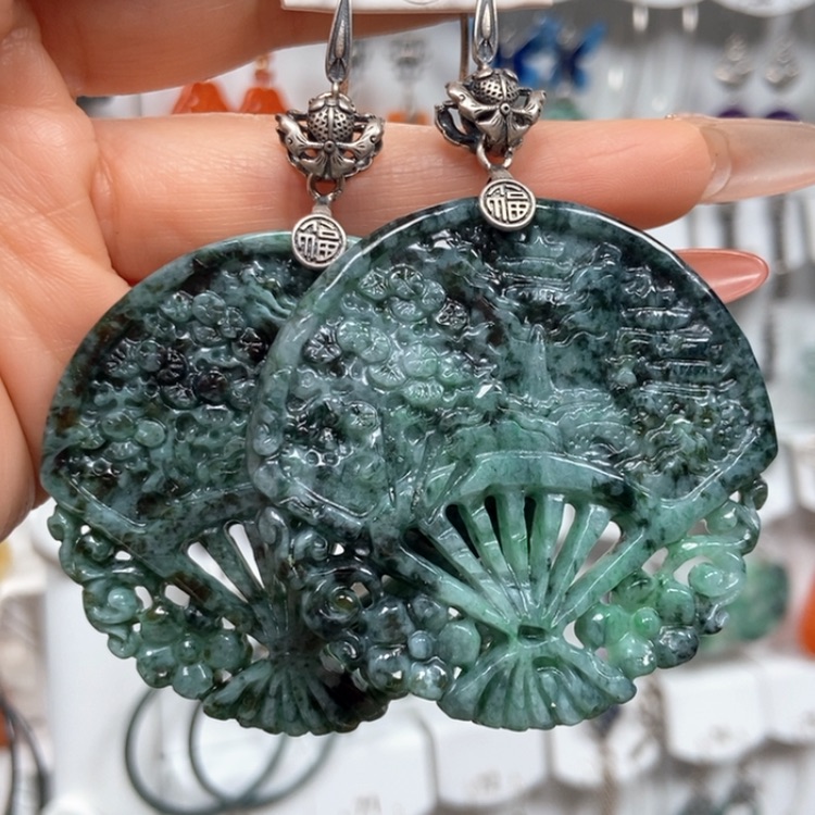 【闪购商品】翡翠耳饰银S925镶嵌耳饰