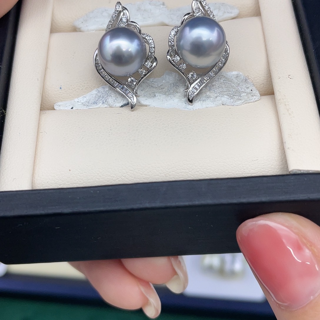 海水珍珠耳饰银S925镶嵌