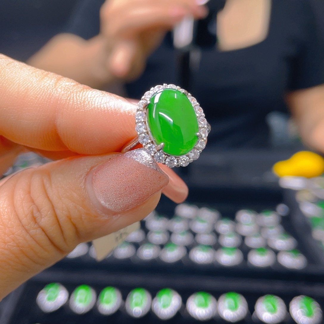 翡翠戒指银S925镶嵌天然