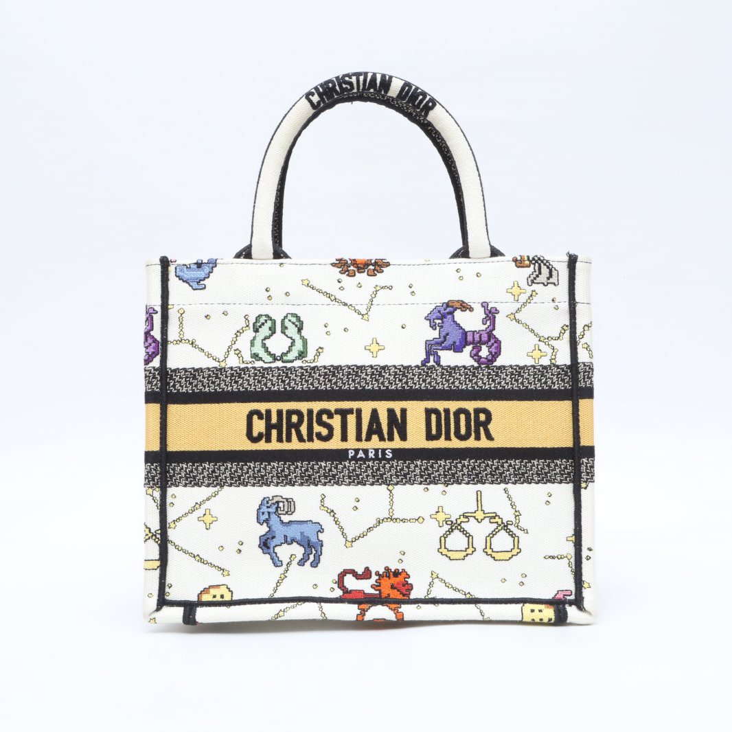 99新 DIOR/迪奥 小花柳 Book Tote 迷你 21.5 米白色 2022 包