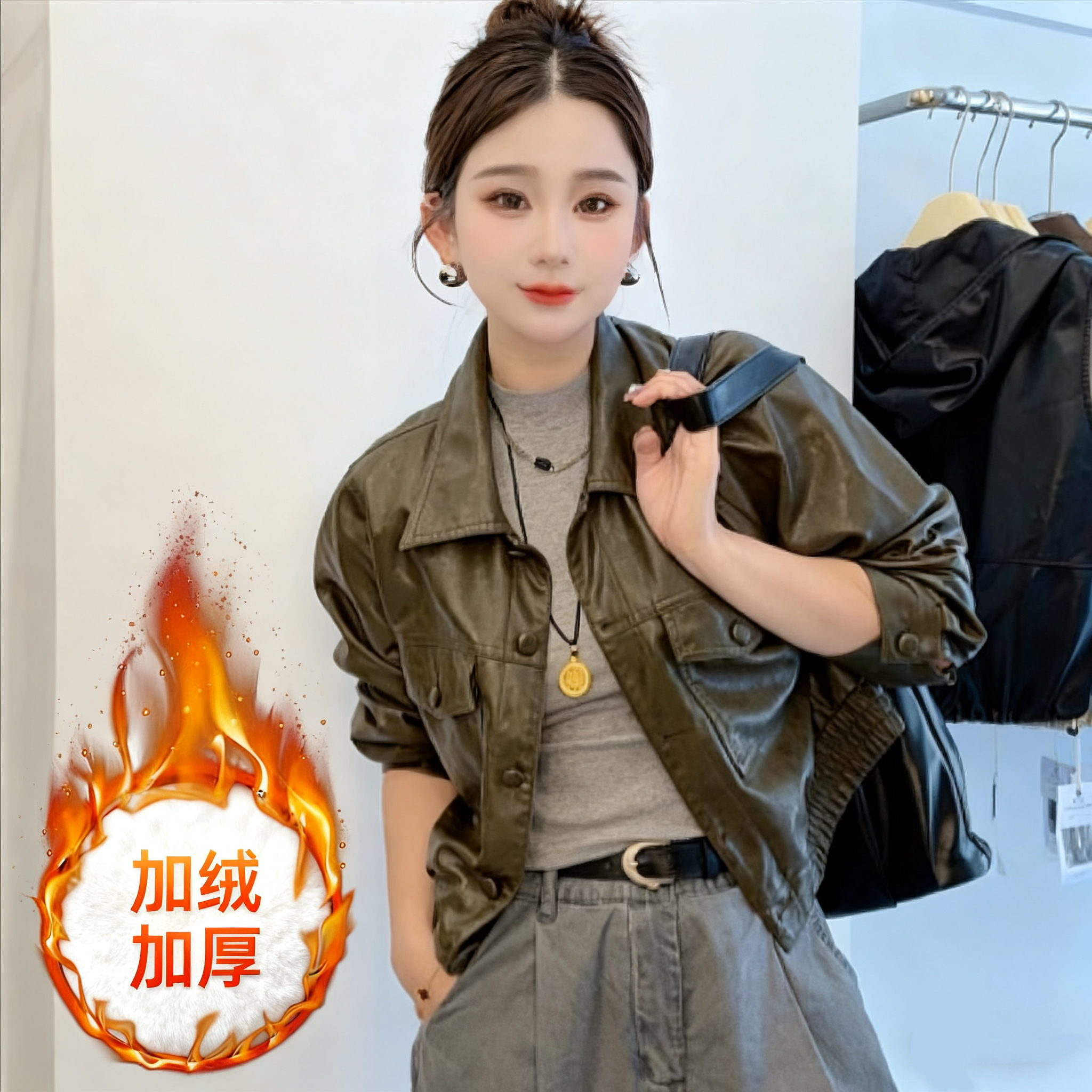 2025方领春秋轻职风皮衣冬季女装5603