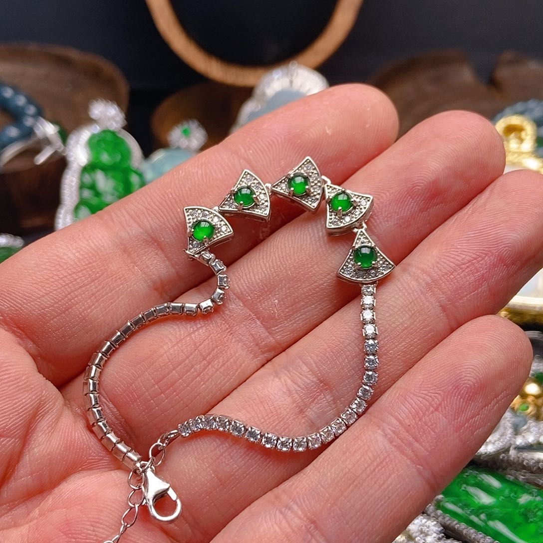 翡翠手链银S925镶嵌737吊坠