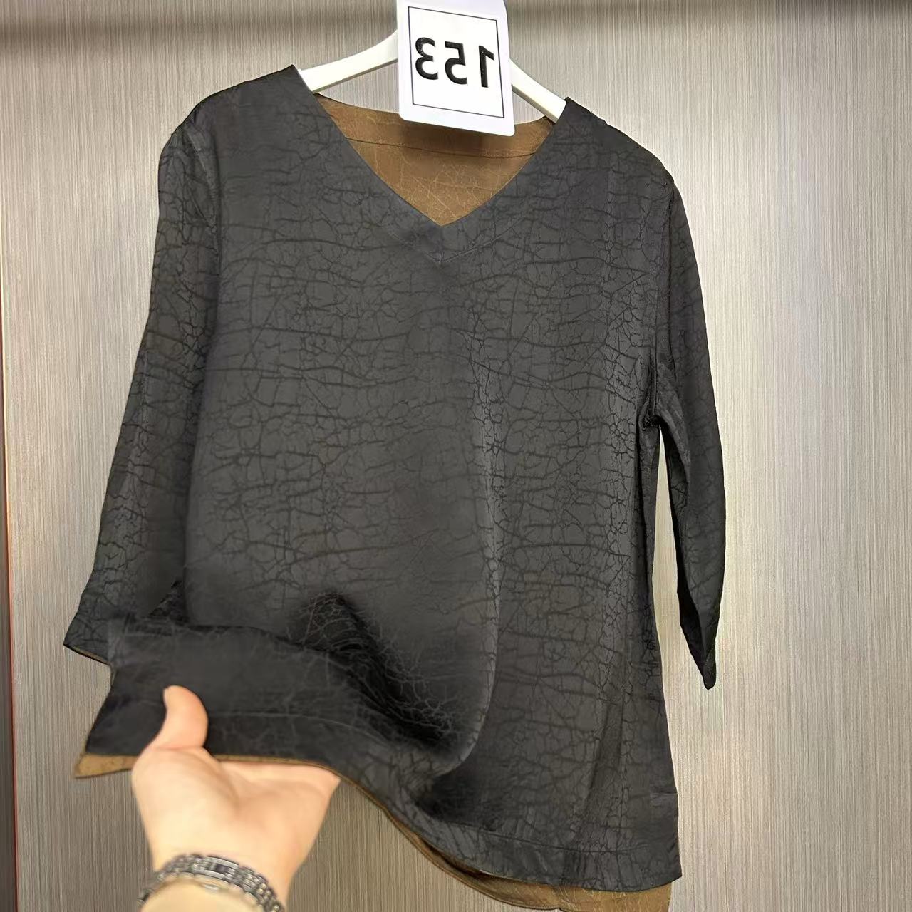 153【柜柜货】新款高定百搭重磅龟裂纹双面穿中长袖上衣