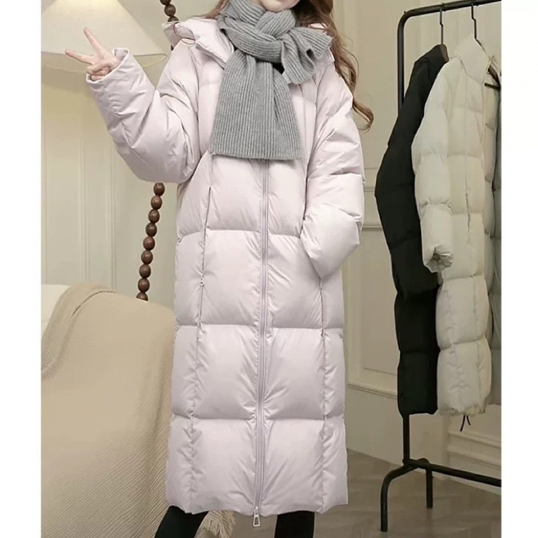 新国标白鸭绒 贝贝韩版中长款羽绒服女加厚百搭气质连帽休闲外套