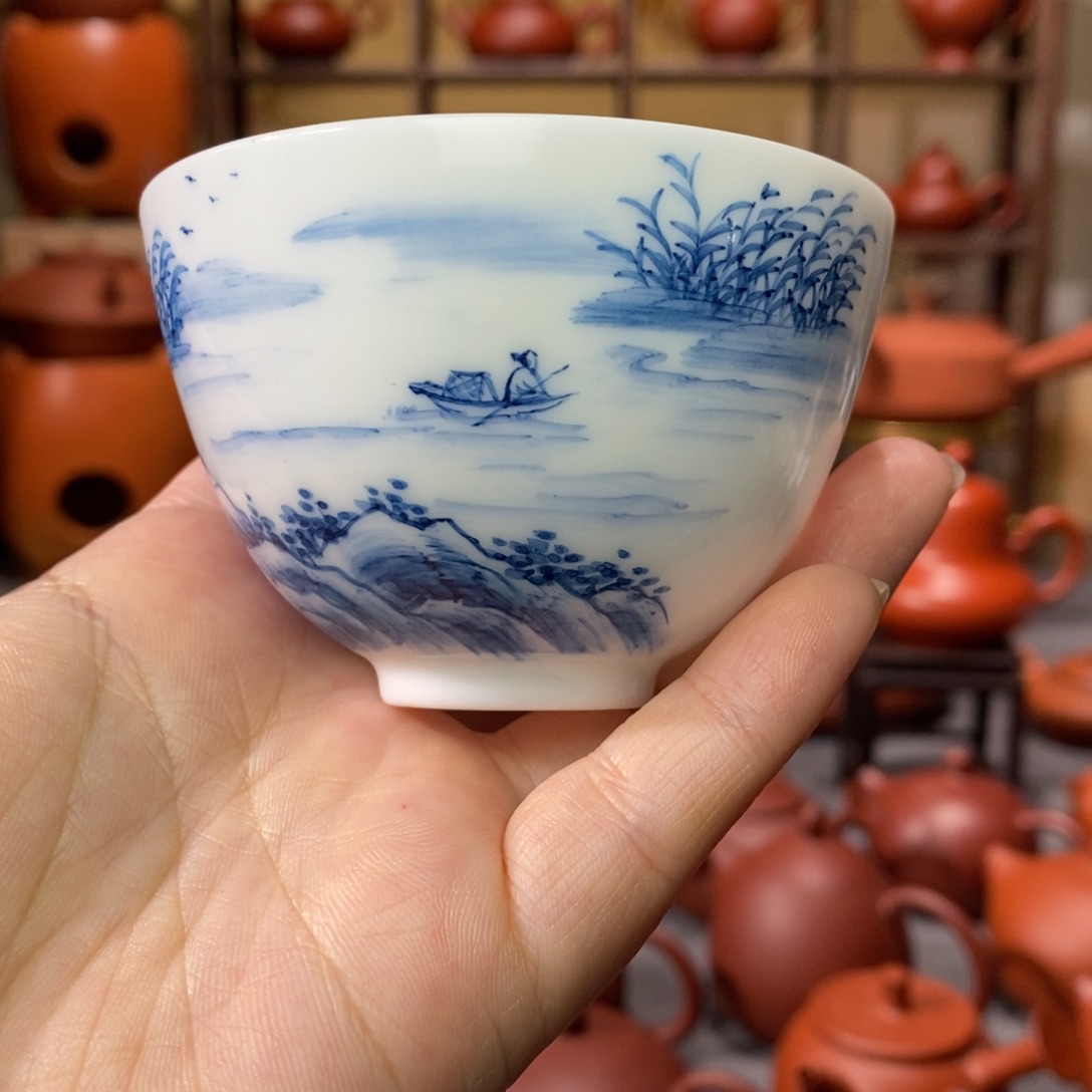 紫砂茶壶邱钊钿纯手工釉下彩主人杯100cc原280