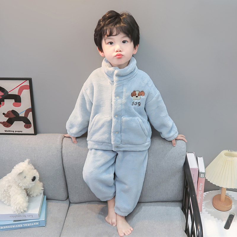 男童珊瑚绒睡衣秋冬款新款加厚男孩宝宝法兰绒套装冬季儿童家居服