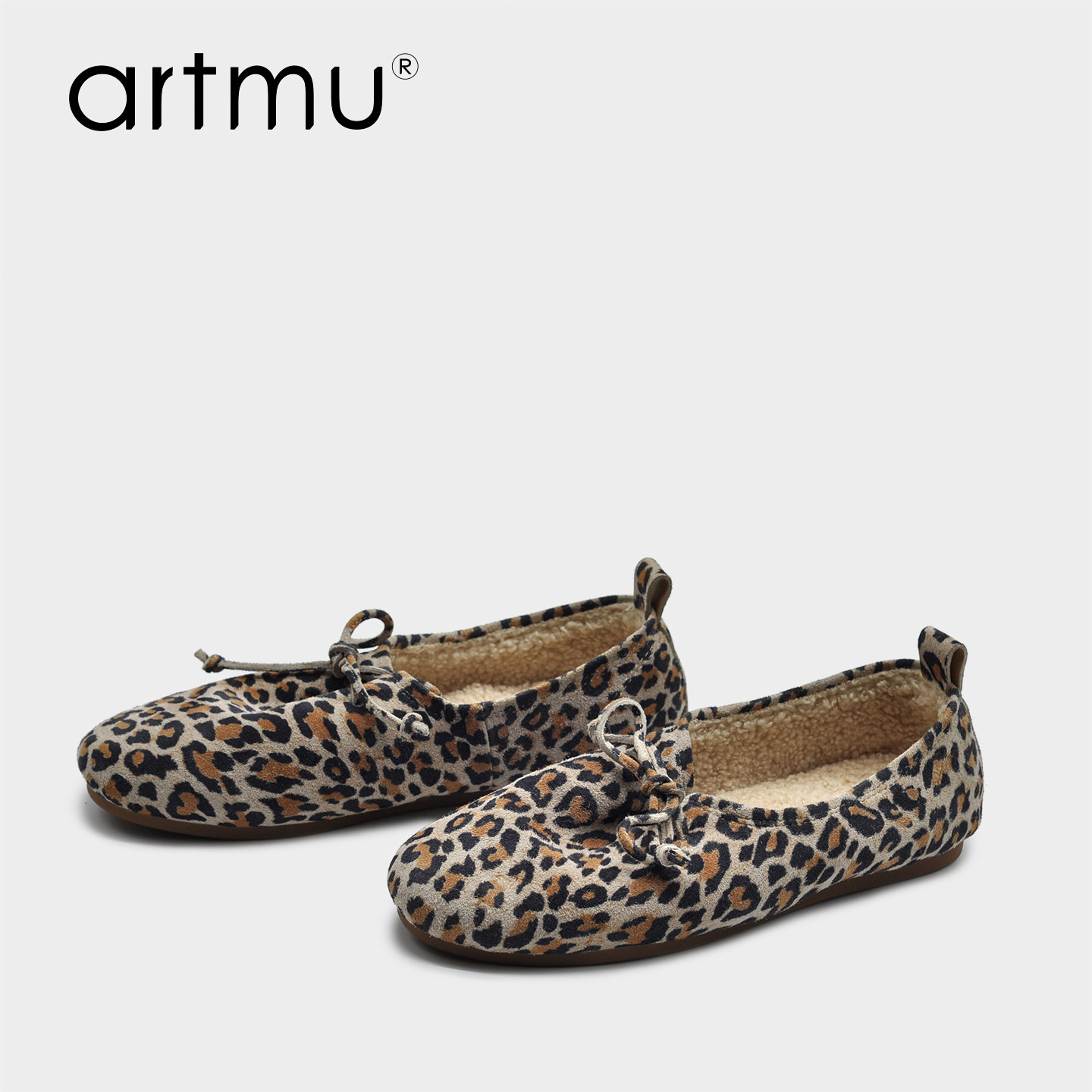 Artmu阿木真皮豹纹鞋加绒毛毛单鞋保暖棉鞋子女鞋冬女款6238-27