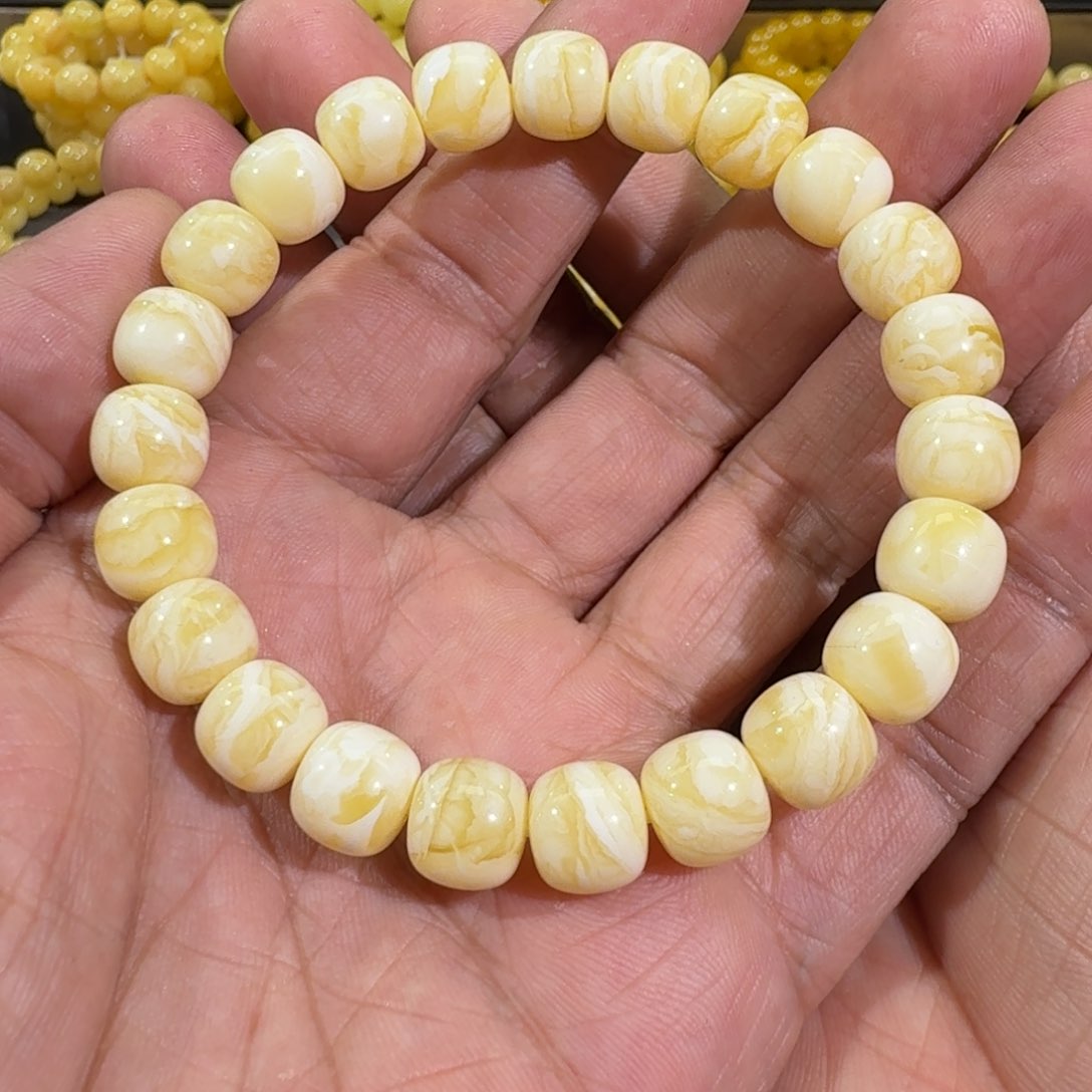 琥珀手链未镶嵌10m同料老型虎皮白花串13.8克