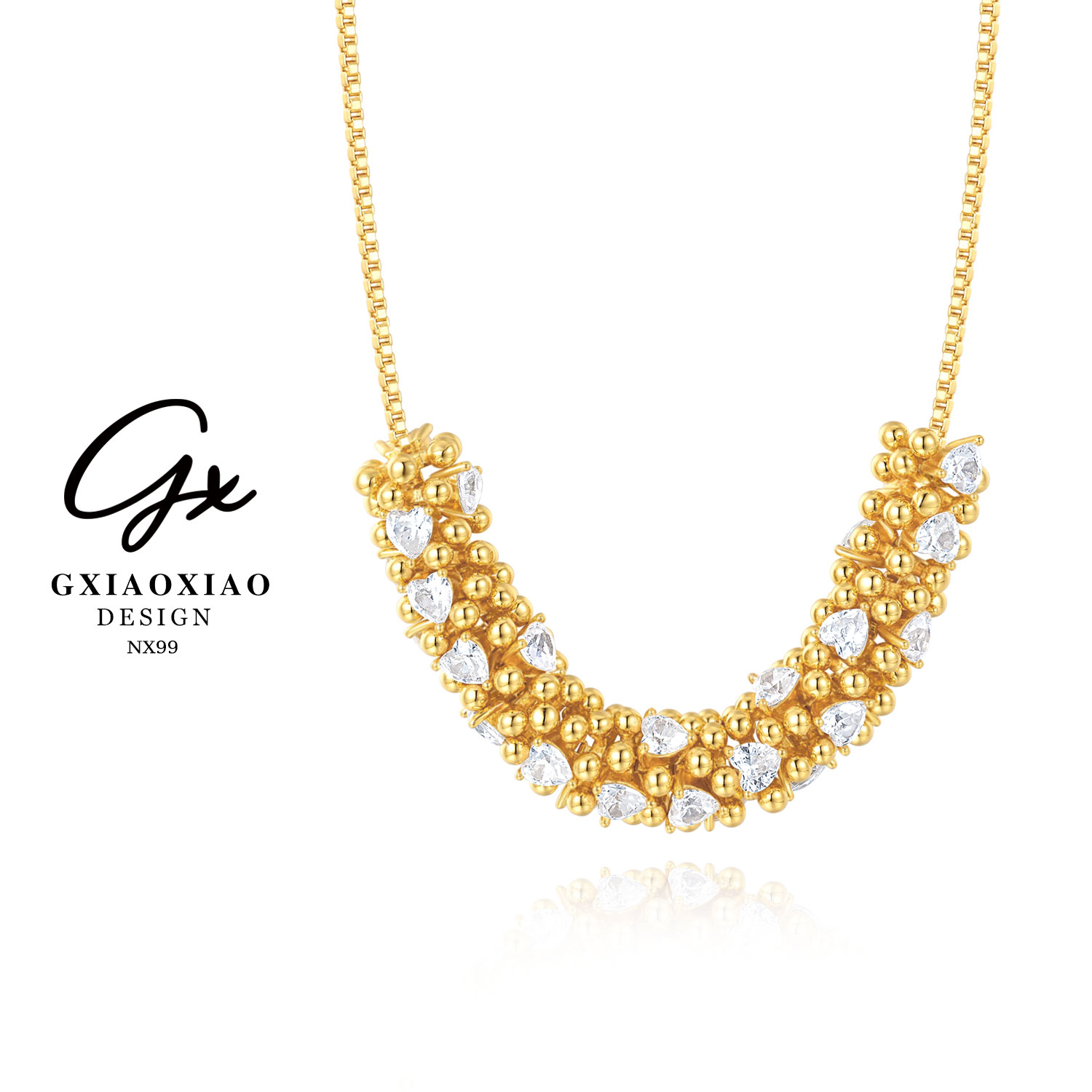 G XIAOXIAO 镀K金 【上弦月】高级感气质麦穗感金色项链 NX99