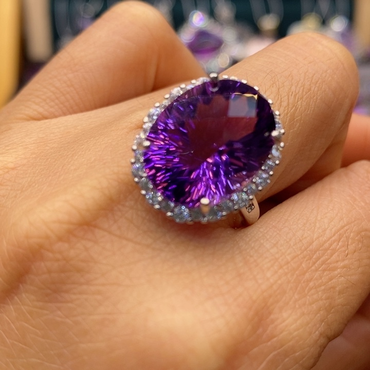 水晶戒指银S925镶嵌天然水晶戒指