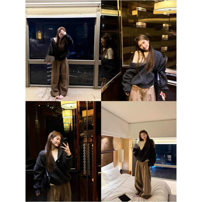 【NAMEROU】“黑灰色调”宽松加厚套头连帽针织毛衣女