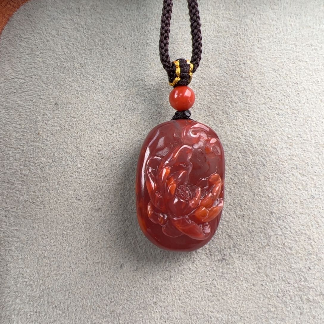 南红玛瑙未镶嵌（牡丹花吊坠26*18*13