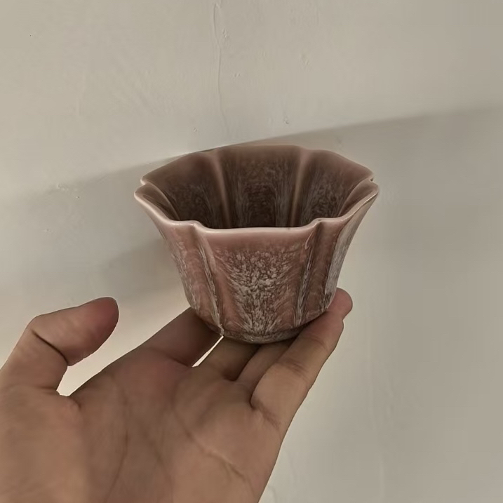 吴小宝 干枯玫瑰色八方花口杯 预售